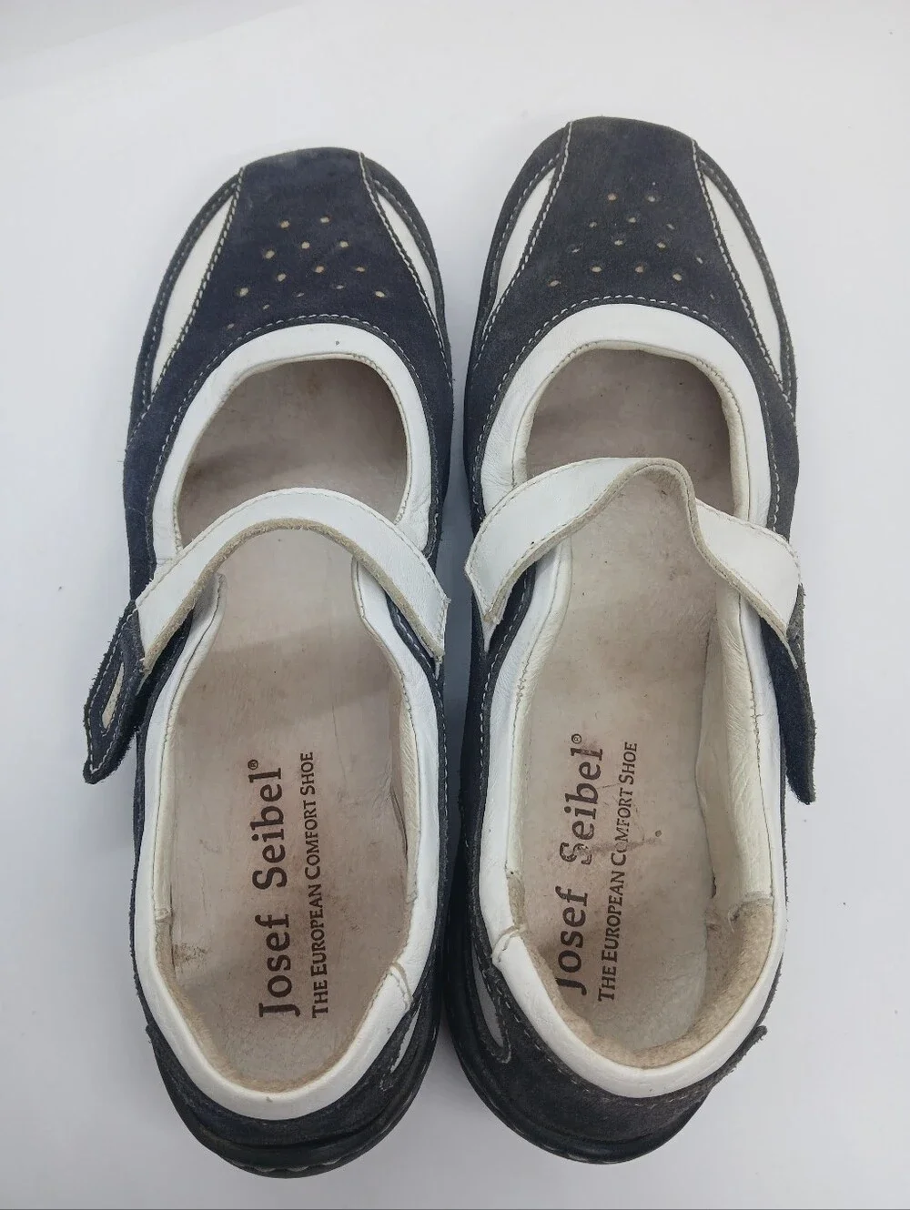 ​Josef Seibel Blue Suede White Leather Mary Jane Flat Walking Shoes 39 US - Picture 5 of 12